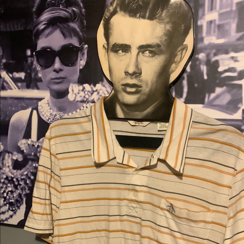 Original Penguin Off-White and Oranges Striped Polo Shirt EUC